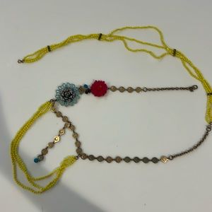 Yellow plastic beaded Smiley face flowers butterfly belt